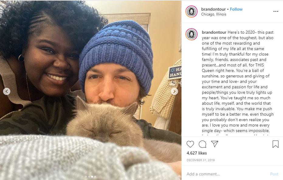 Gabourey Sidibe and Brandon Frankel with Gabourey's cat.